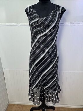 Vintage Ombre Stripe Midi Dress Y2K Cowl Neck Bias Cut Slip sz 6